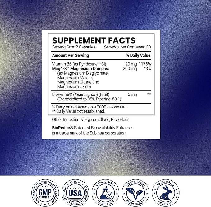 Research Verified Magnesium Complex - Brain Muscle and Nerve Support - Magnesium Bisglycinate Malate Citrate and Oxide - Bioperine - Vegan - 60 Capsules - Pack of 6