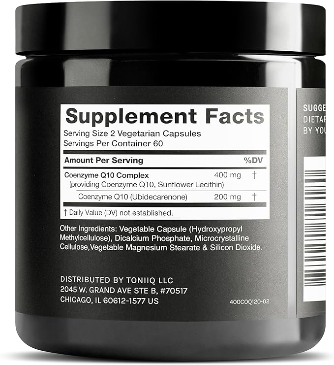 Liposomal CoQ10 400mg - 98% Pure Coenzyme Q10 - Extra Strength Formula with Enhanced Absorption – Third-Party Tested – 120 Vegetarian Capsules