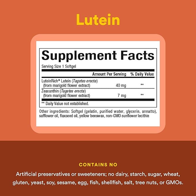 Natural Factors Lutein 40 mg Antioxidant Support for Healthy Eyes and Skin with Zeaxanthin 60 Softgels