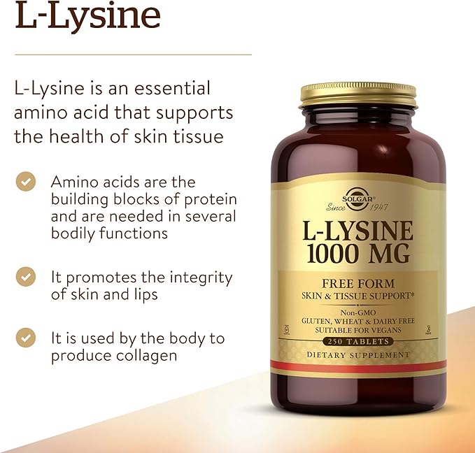 Solgar L-Lysine 1000 mg 250 Tablets - Enhanced Absorption and Assimilation - Promotes Integrity of Skin and Lips - Collagen Support - Amino Acids - Non-GMO Vegan Gluten Free-250 Servings(Pack of 2)