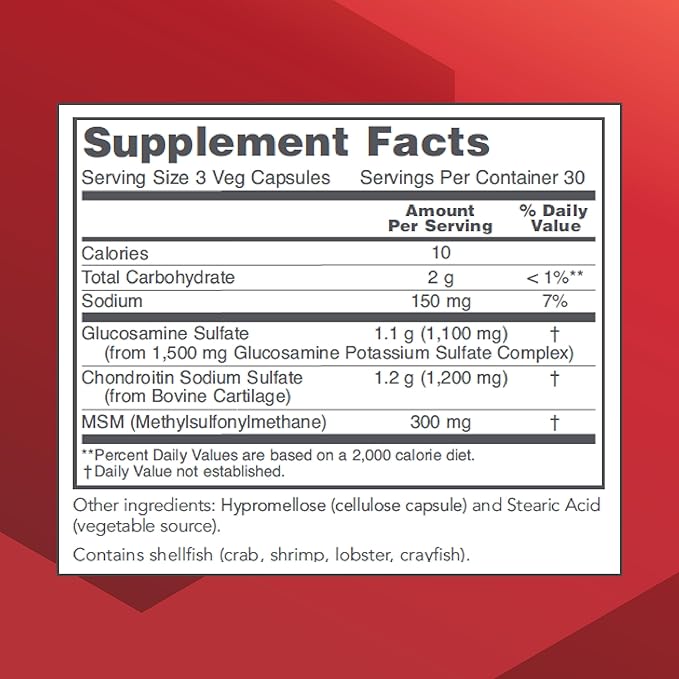 PROTOCOL FOR LIFE BALANCE Glucosamine &amp Chondroitin with MSM - Joint Support* - Chondroitin MSM Supplement - Non-GMO &amp Dairy Free - 90 Veg Caps