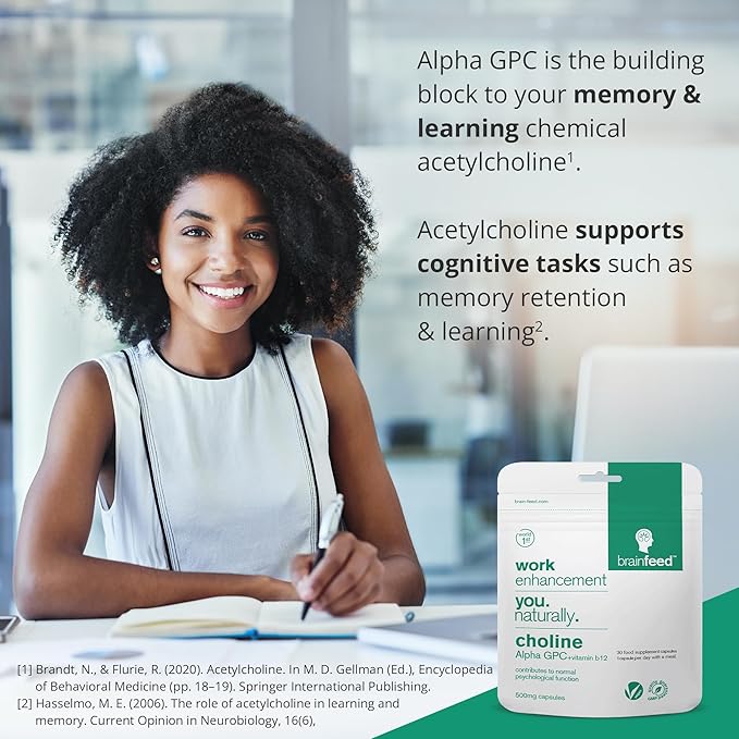 Acetylcholine Supplement | 99% Alpha GPC Capsules (60) | 1-a-Day | Memory Focus Concentration Nootropic Brain Supplement | Acetylcholine Precursor | Alpha GPC Powder in Capsule | Lab-Tested