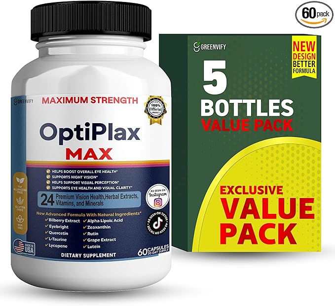 OptiPlax Max Vision Support Supplement 24 Premium Herbal Extracts Vitamins &amp Minerals 60 Capsules (5)