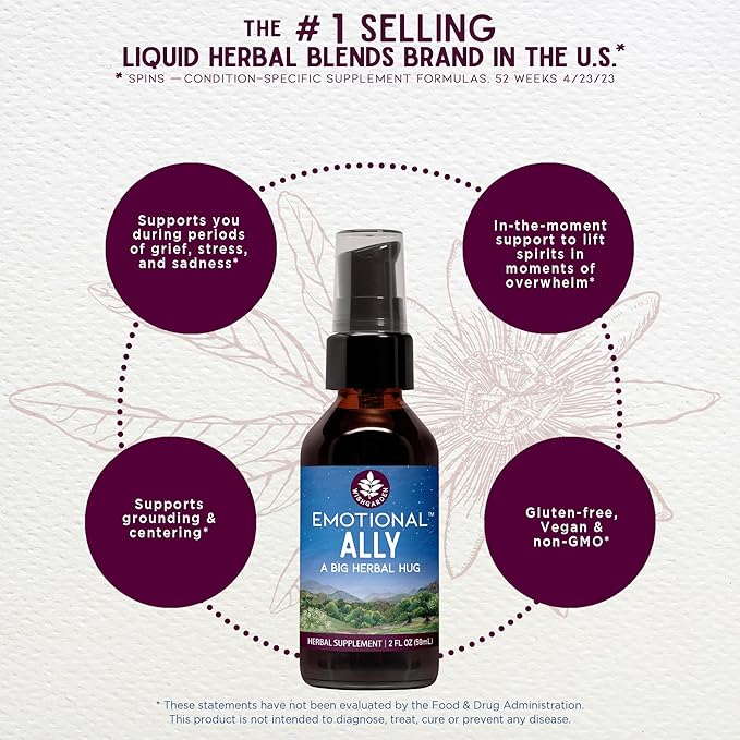 WishGarden Herbs Emotional Ally - Mood Support Tincture with St. John's Wort Passionflower &amp Scullcap - Stress Relief Supplement - Organic Liquid Herbal Extract 1oz