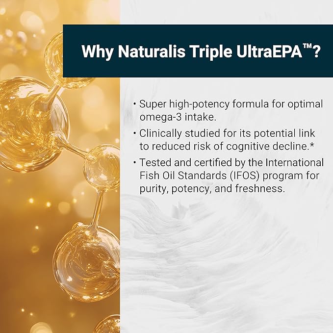 Naturalis Triple Strength UltraEPA™ EPA 1000mg | Pharmaceutical Grade High Purity 99% Omega-3 with 96.5% EPA Burpless Fish Oil | IFOS Certified Sustainably Sourced Non-GMO | 30 Softgels