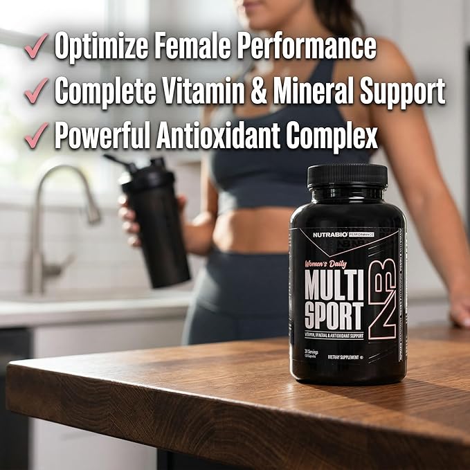 NutraBio Multisport for Women - Womens MultiVitamin - 33 Vitamins Minerals Micronutrients - Rich in Antioxidants - Supports Peak Athletic Performance Energy Metabolism (120 Vegetable Capsules)