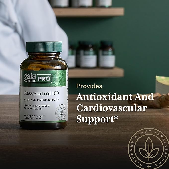 GAIA HERBS PRO Resveratrol 150 - Offers Heart Health &amp Immune Support - Contains Japanese Knotweed - Vegan Soy-Free &amp Gluten-Free - 50 Liquid Phyto-Caps (25 Servings)