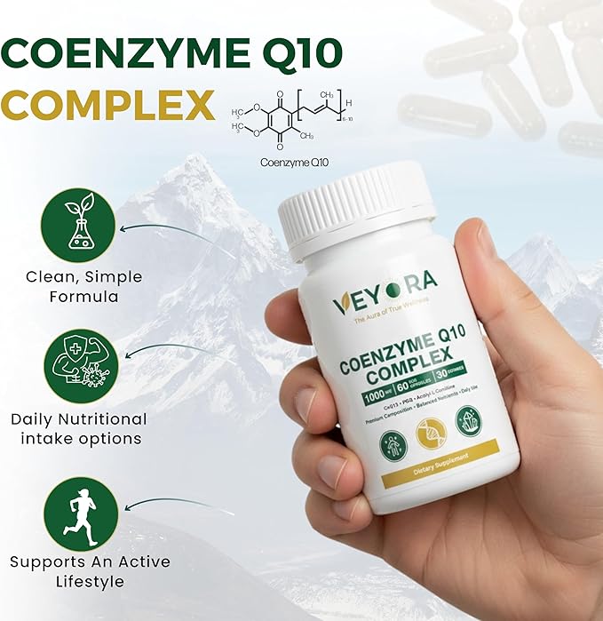 Coenzyme Q10 Complex 60 Veg Capsules Premium CoQ10 + PQQ + ALC + Resveratrol &amp Shilajit Balanced Nutrient Blend for Daily Use