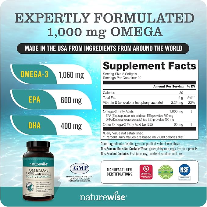 NatureWise 1000mg Omega 3 600mg EPA 400mg DHA with Vitamin E 180ct &amp Vitamin B Complex for Women and Men 150 Softgels[5-Month Supply]