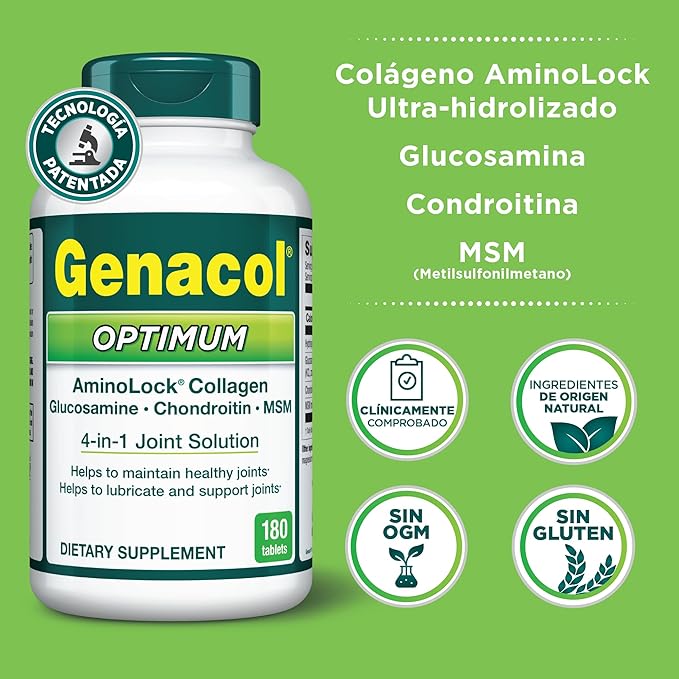 Genacol Optimum – Glucosamine Chondroitin MSM &amp Ultra-Hydrolyzed Collagen Joint Support Tablets 180 Count (60-Day Supply)