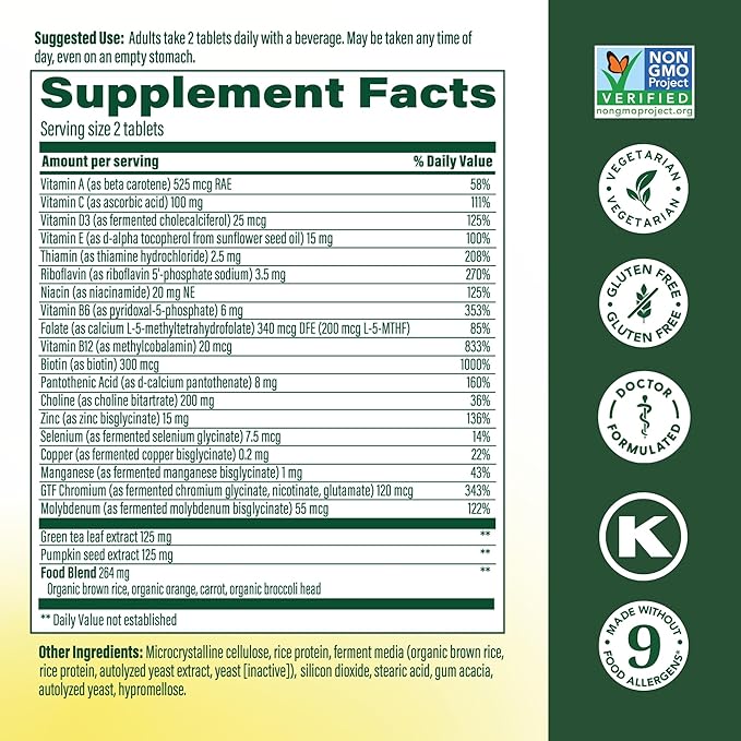 MegaFood Advanced Multivitamin for Men 55+ Mens Multivitamins 50 Plus Methylated B12 Methyl folate Choline Vitamin D Brain &amp Muscle Health Immune Support Vegetarian - 120 Tablets (60 Servi
