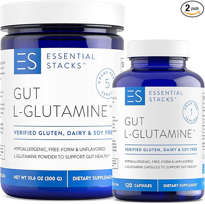 Essential Stacks L-Glutamine Home &amp Away Bundle - L Glutamine Powder &amp Capsules