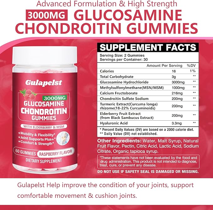 3 Packs 3000MG Glucosamine Chondroitin Gummies - Extra Strength Joint Health &amp MSM Elderberry Natural Joint Support Supplement Flexibility Antioxidant Immune Support for Adults 180 Gummies
