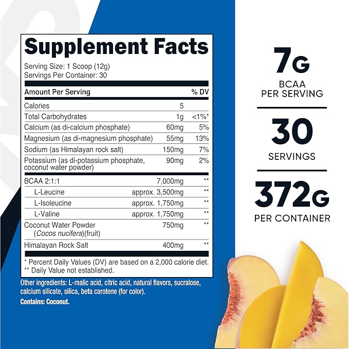 Nutricost BCAA + Hydration Powder (Peach Mango) 30 Servings - Branched Chain Amino Acids with Hydration Complex - Gluten-Free Non-GMO