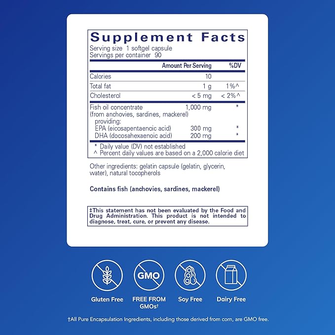 Pure Encapsulations EPA/DHA Essentials - Fish Oil Concentrate Supplement to Support Cardiovascular Health - Premium EPA &amp DHA Supplement with Omega 3-90 Softgel Capsules