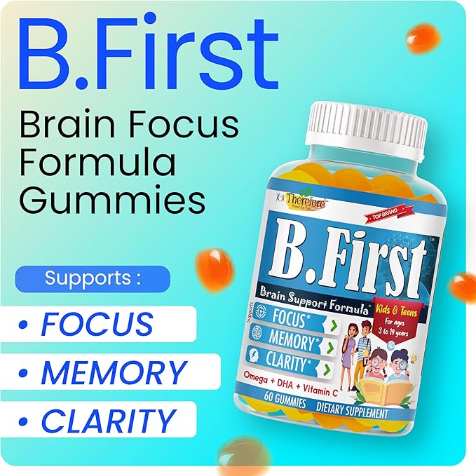 B.First Focus Gummies for Kids &amp Teens | Kids Focus and Attention Supplements with Omega 3 DHA – Memory Vitamins for Concentration Mental Clarity &amp Cognitive Support-60ct