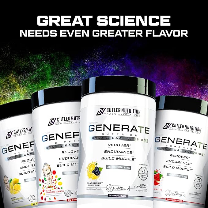 Cutler Nutrition Generate EAA and BCAA Powder: Best Branched Chain Amino Acids Supplement with Essential Amino Acids 5g BCAAs 2g EAAs for Lean Muscle Mass | Sour Lemonade 30 Servings