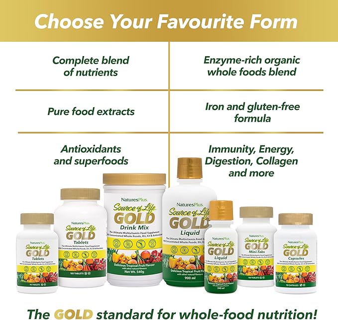 NaturesPlus Source of Life GOLD Multivitamin - 180 Mini-Tabs - With Vitamins D3 B12 &amp K2 - Blood Bone &amp Immune Support - Vegetarian &amp Gluten Free - 30 Servings