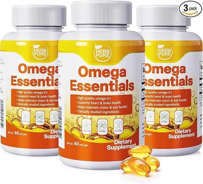 Omega-3 Fish Oil – 2000mg Softgels with 600mg EPA &amp 400mg DHA Fatty Acids High Absorption &amp Pure Formula Supports Heart Brain &amp Vision Made in USA GMP Certified 180 softgels(3 Packs)
