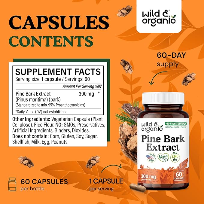 Wild &amp Organic Pine Bark Extract 60 Capsules &amp Grape Seed 60 Capsules