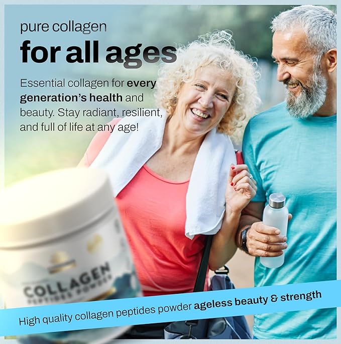 Collagen Peptides Powder – Unflavored Hydrolyzed Type I &amp III Collagen Grass-Fed Non-GMO 16 oz