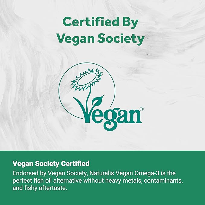 Naturalis Double Strength Vegan Omega 3 DHA EPA &amp DPA from Microalgae | Vegan Society Certified Sustainably Sourced True Full Spectrum | 180 Veggie Softgels (Carrageenan Free)