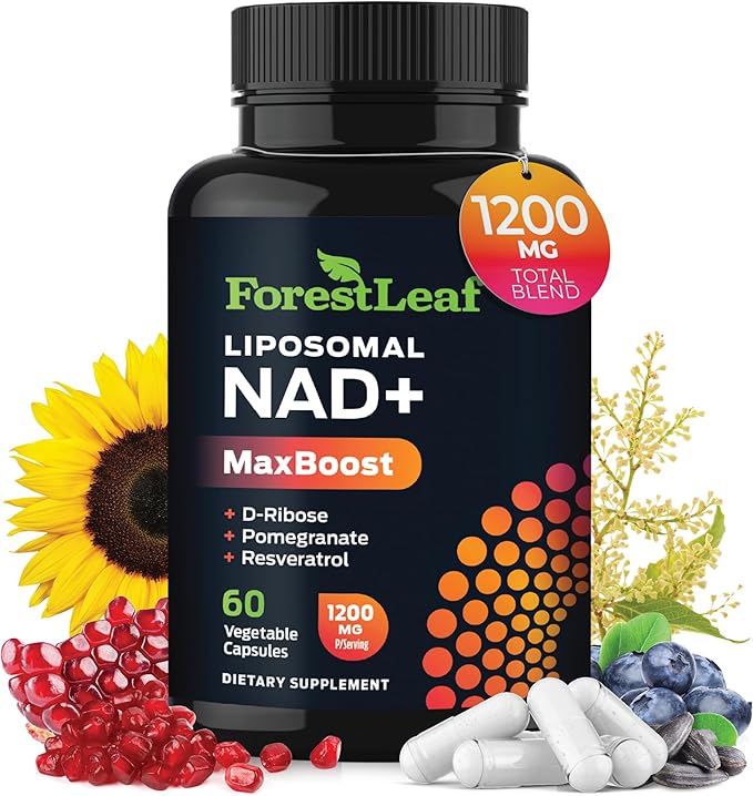 ForestLeaf NAD Resveratrol Capsules Liposomal NAD Supplement for Women and Men with D-Ribose and Pomegranate NAD+ for Energy Focus and Anti-Aging Support NMN Supplement Alternative (60 Caps)