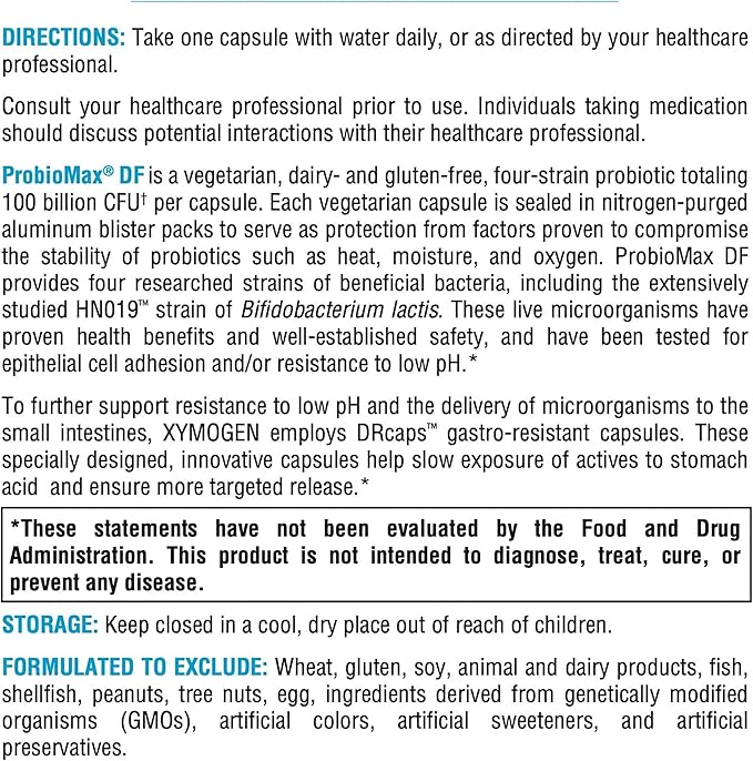 XYMOGEN ProbioMax Daily 100B - Probiotics for Digestive Health Support - Lactobacillus Acidophilus &amp Bifidobacterium Lactis HN019 - Vegetarian Gluten-Free &amp Non-GMO - 30 Capsules