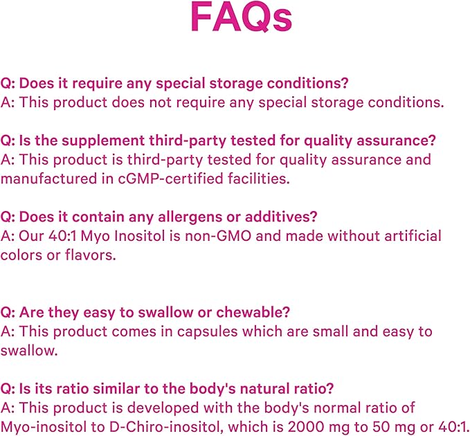 Pink Stork Myo-Inositol &amp D-Chiro Inositol Supplement - Hormonal Balance for Women - Ovarian Support - 40:1 Ratio - Fertility Supplements for Women - 180 Capsules 2 Month Supply