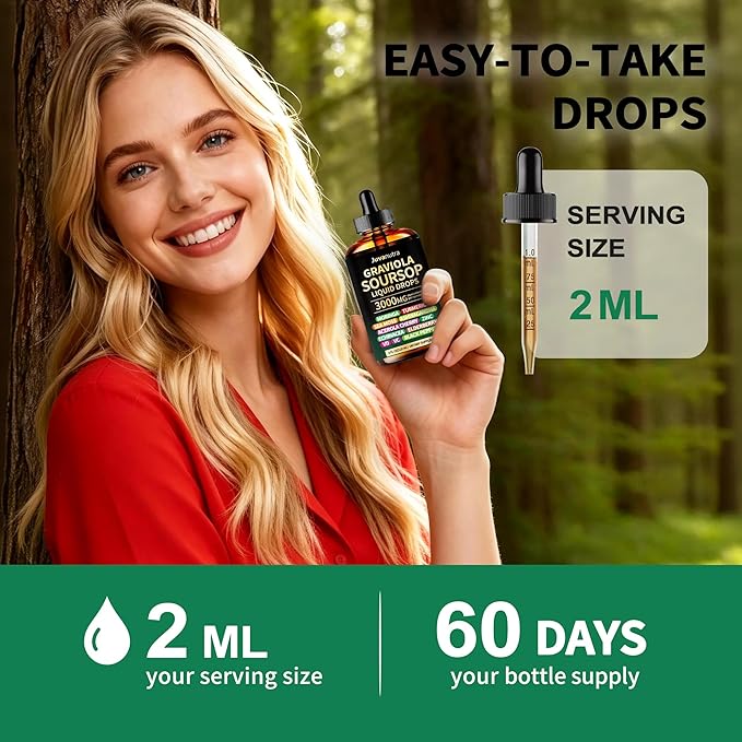 Soursop Bitters Liquid Drops 12 in 1 with Sea Moss Moringa Turmeric Echinacea &amp Ashwagandha Extract - Herbal Tonic for Digestive Wellness &amp Immune Support - 4 Fl Oz