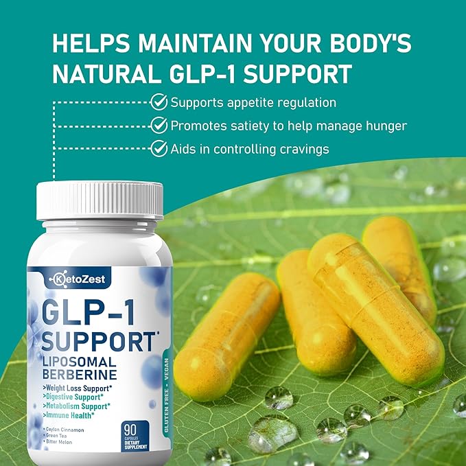 GLP-1 Support Weight Loss Supplement - 15-in-1 GLP1 Support for Weight Management Appetite Suppressant Fat Burn for Women Men - with Liposomal Berberine HCl Bitter Melon Citrus Bergamot