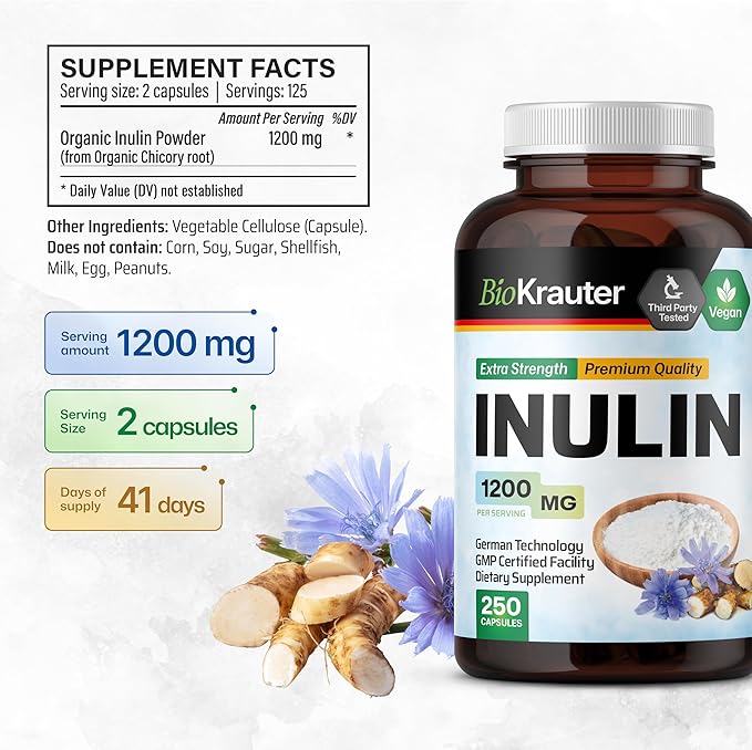 BIO KRAUTER Inulin 250 Capsules &amp Chicory 100 Capsules.