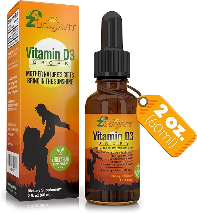 Vitamin D Drops for Infants - Baby Vitamin D Drops 1000 IU 2Fl Oz - Liquid Vitamin D3 Organic with Max Absorption Formula for Newborn Toddlers Kids and Adults