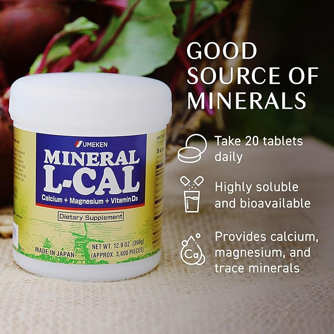 Mineral L-Cal Calcium with Vitamin D3 12 Month Supply Water Soluble Ball Format with Magnesium &amp Minerals Fast Absorbing Calcium Magnesium D3 Supplement 3600 Balls per Bottle 360g Pack of 2