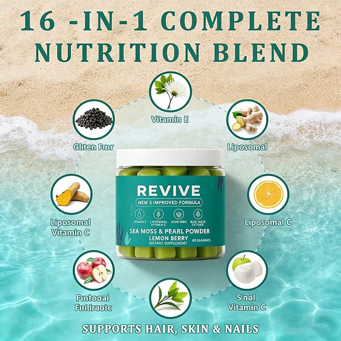 2026 New Hair Revive Gummies Professional Revive Hair Gummies with Vitamin C Vitamin E Hair Growth for Women &amp Men - Sea Moss for Hair Loss Hair &amp Skin Support Vegan Non-GMO 60 Gummies (2
