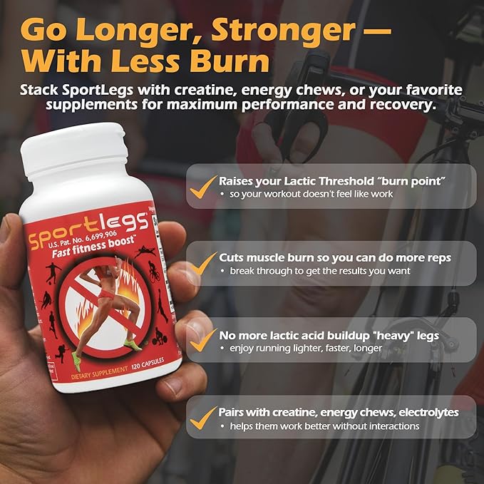 SPORTLEGS Pre-Exercise Metabolic Primer for Runners Cyclists and Endurance Athletes - Helps Muscles Use Lactate as Fuel for Smoother Longer-Lasting Efforts - NSF Certified for Sport - 120 Capsules