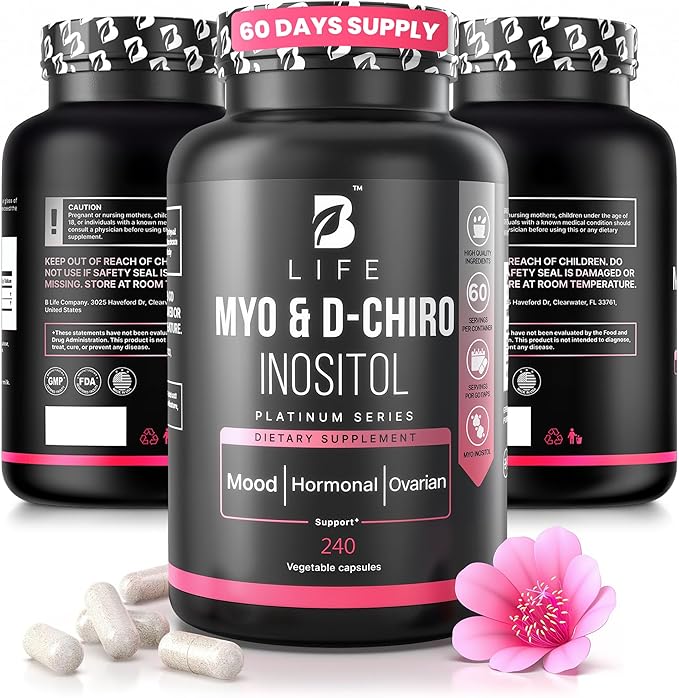 Myo-Inositol &amp D-Chiro Inositol 40:1 for Women | I Inositol Supplement for Women | Hormone Balance Fertility &amp Cycle | Vitamin B8 Insulin &amp Flo Ovarian Support | 240 Caps
