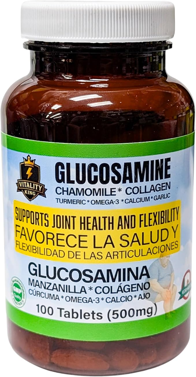 Suplemento para el Apoyo Articular con Glucosamina Manzanilla Colágeno Cúrcuma y AJO | Glucosamine Chamomile Collagen Turmeric Garlic Joint Support Supplement