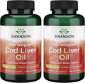 Swanson Cod Liver Oil - Wellness Supplement Promoting Bone Skin Health Vision Support &amp Immune System Function w/High Absorption Vitamin A - (180 Softgels 350mg Each) 2 Pack
