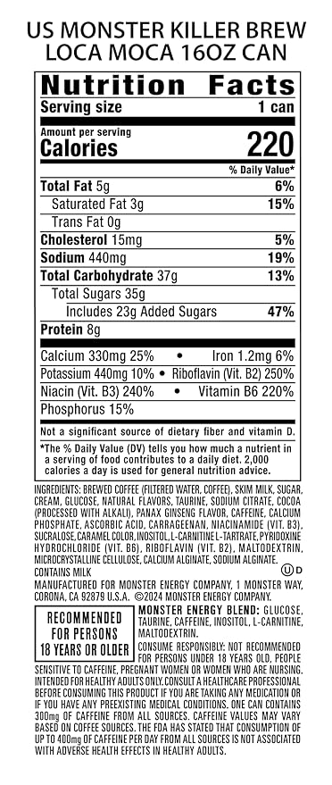 Monster Energy Killer Brew Loca Moca 15 Fl Oz | Pack of 12