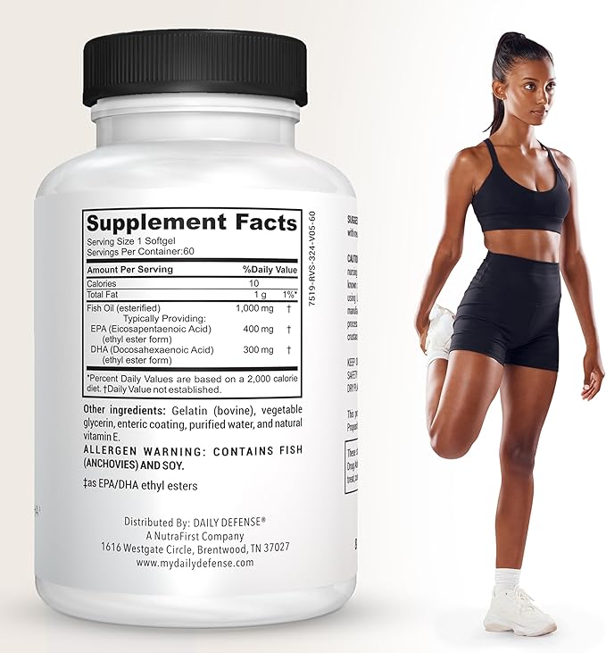 Omega 3 Fish Oil 1000mg Supplement - Omega 3 DHA EPA Supplement for Men &amp Women for Skin Nails Cognitive &amp Heart Support - 60 Enteric Coated Fish Oil Softgels Made in the USA