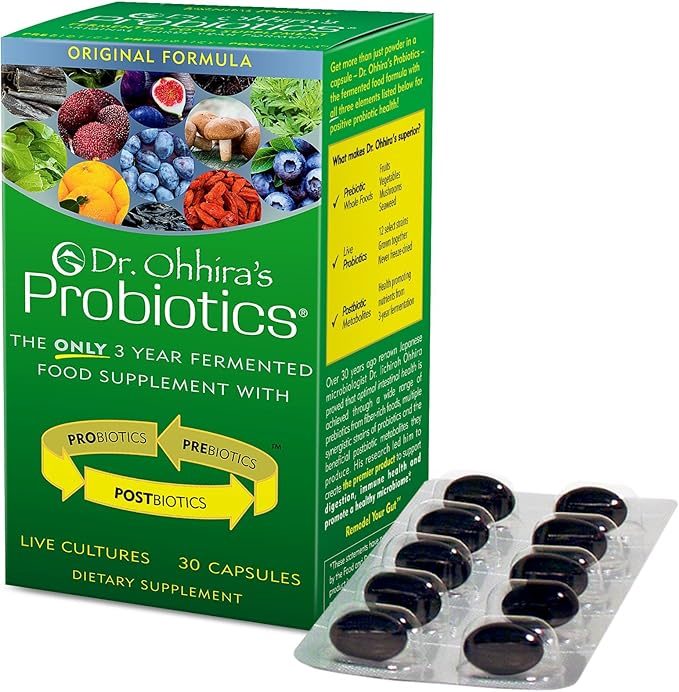 Dr. Ohhira’s Probiotics Original Formula with 3 Year Fermented Prebiotics Live Active Probiotics and the only Product with Postbiotic Metabolites 30 Capsules
