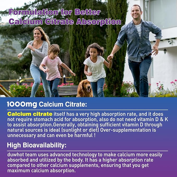 duwhot Calcium Citrate Gummies Chewable Calcium Citrate 1000mg For Bone Muscle &amp Immune Support High Absorption Calcium Supplements for Women &amp Men Kids Blueberry FlavorVegan Organic 1