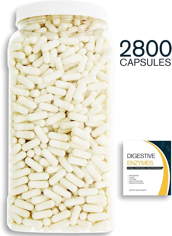 Digestion Aid - 2800 Count Blend of Digestive Enzymes and Key Probiotic Strains in a Clear Square Grip Jar