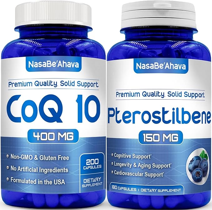 Extra Strength Pterostilbene &amp CoQ10 400mg Bundle | Cognitive Cellular Aging &amp Brain Support Bundle with Pterostilbene and Coenzyme Q10 Supplements