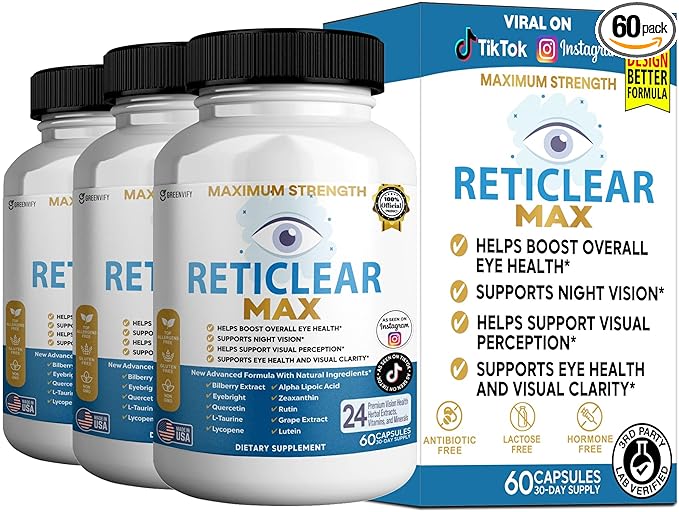 Reticlear Max Eye Health Supplement 60 Capsules Vision Support with 24 Natural Ingredients 30 Day Supply (3)