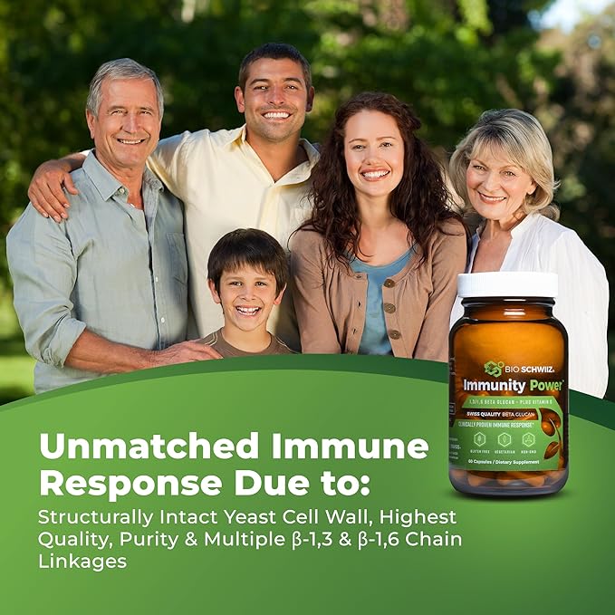 Bio Swiss Beta Glucan Immunity Power - 13D-16D Glucan with Vitamin D - Immune Support Supplement for Enhanced Defense and Wellness - Vegan Gluten-Free (120 Capsules)