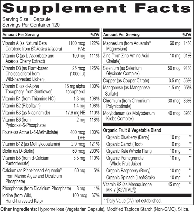 NATURELO Mens Multivitamins for Men 50+ - One Daily Multivitamin for Men with Vitamins Minerals &amp Organic Whole Foods Boost Energy &amp Health Non-GMO 120 Vegetarian Capsules