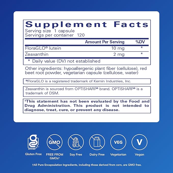 Pure Encapsulations Lutein &amp Zeaxanthin - Supports Overall Vision* - Maintains Macular Pigment &amp Eye Health* - Antioxidant Support* - Vegan-Friendly &amp Non-GMO - 120 Capsules