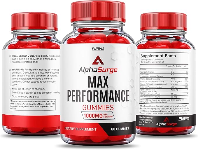 Alpha Surge Gummies - Official Formula - Alpha Surge Gummies XL Size Alpha Surge Advanced Strength Formula Overall Daily Health Support 1000mg AlphaSurge Maximum Wellness Supplement (60 Gummies)